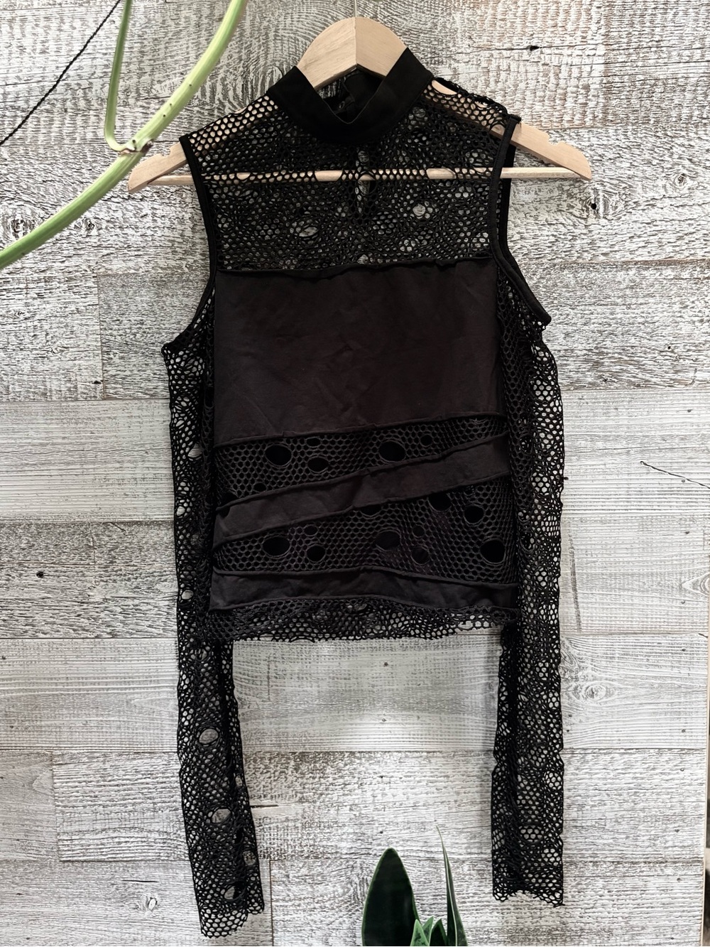 Killstar | Gothic Cold Shoulder Mesh Long-Sleeve Mock Neck Top - Women M/L, Blk